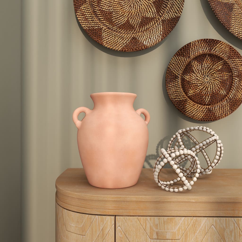 Orange Ceramic Terracotta Jug Decorative Vase with Handles