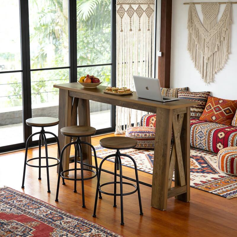 Bar Table, Counter Height Pub Table, 63" Rectangular High Top Kitchen Dining Tables for Dining Room, Living Room, Bistro