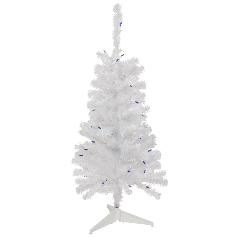 3' Pre-Lit Woodbury White Pine Slim Artificial Christmas Tree - Blue