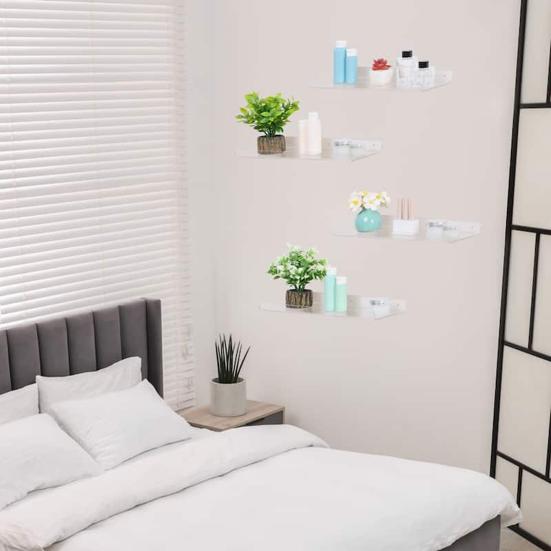 Acrylic Floating Shelves for Wall, Clear Acrylic Shelves for Bathroom Bedroom Living Room Wall Mounted Display Shelf Clear