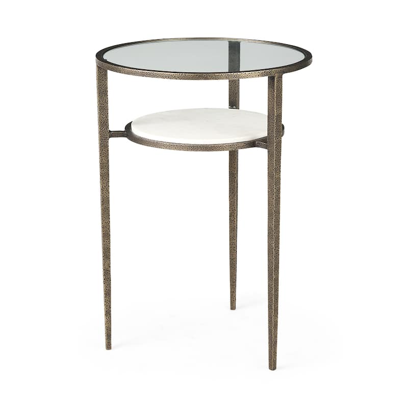 Felicity Glass Top w/White Marble Shelf & Antique Gold Base Coffee Table