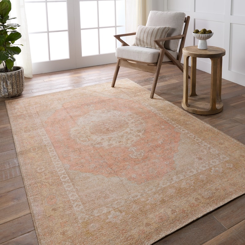 Lexa Machine Washable Medallion Orange/Tan Rug - 9' x 12' - Runner/Rectangle