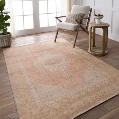 Lexa Machine Washable Medallion Orange/Tan Rug