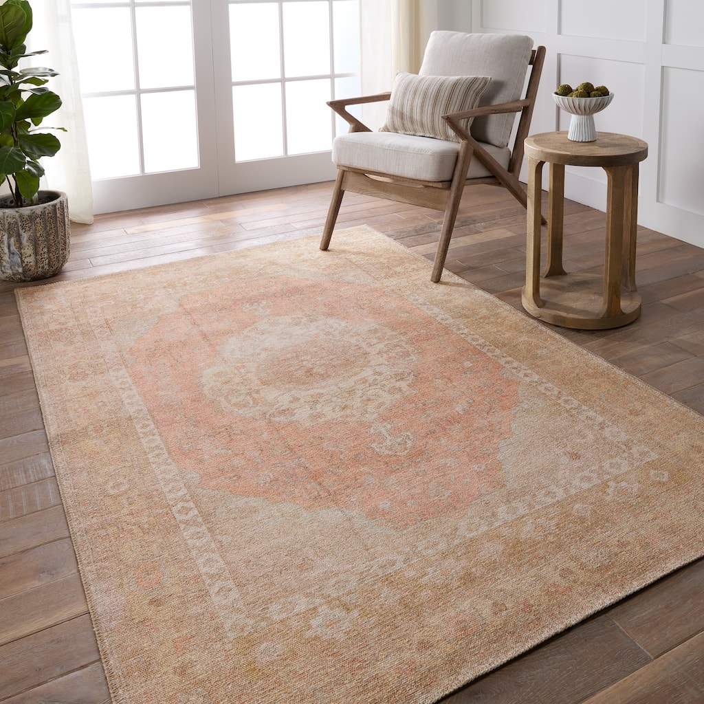 Lexa Machine Washable Medallion Orange/Tan Rug