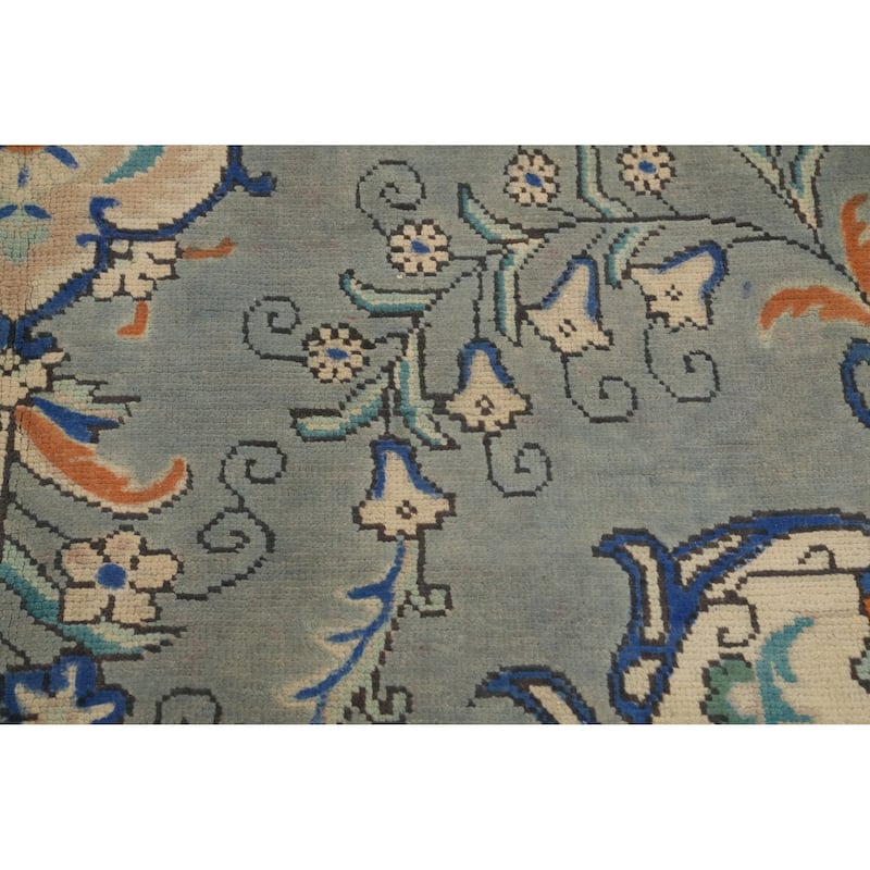 Hand Knotted Oriental 100% Wool Carpet Traditional Floral Greys & Charcoal Tabriz Area Rug - 12' 1'' X 9' 0''