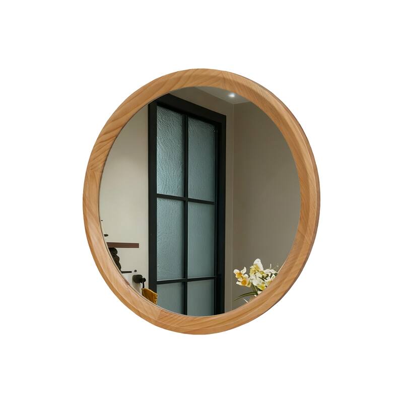 Natural Wood Round Wall Mirror - Natural Wood