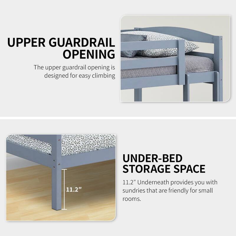Grey Wood Twin Over Twin Bunk Bed with Staircase
