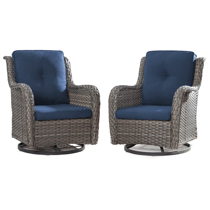 Cozywor Brown Wicker Patio Swivel Rocking Chair (Set of 2) - Blue