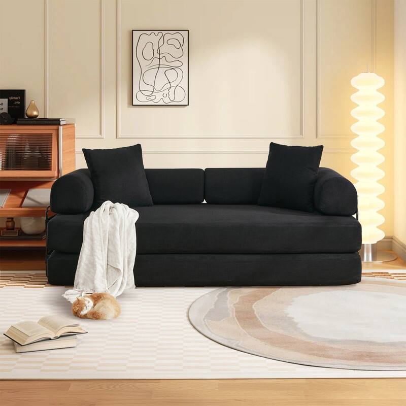 Folding Convertible Sleeper Sofa Bed with Modular Design Perfect for Living Room and Guest Space - Black