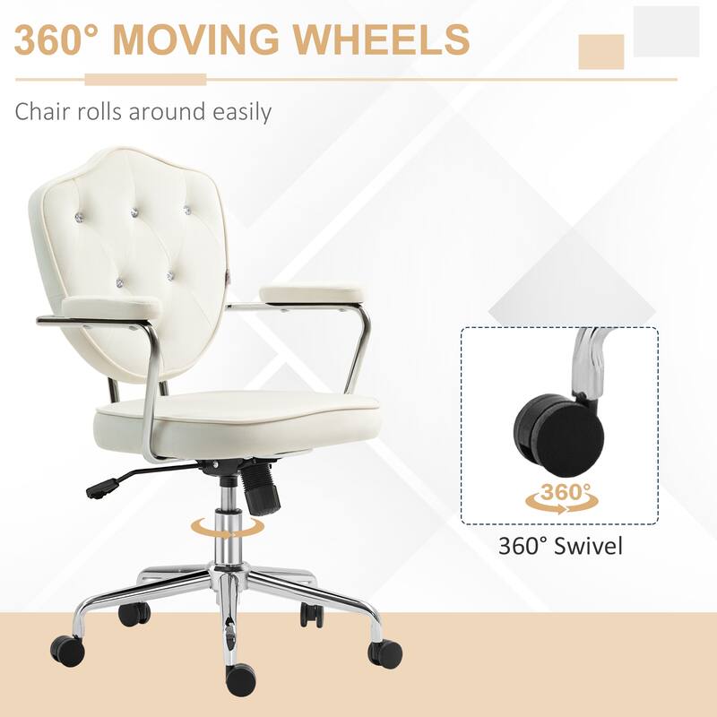 Velvet Upholstered Office Chair Leisure Chair, Cream White Stylish Executive Chair Gaming Chair with Upholstered Armrests