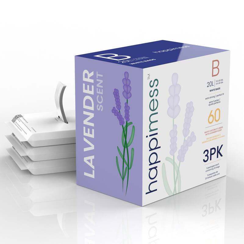 happimess Gallon Scented Drawstring Trash Can Liner, White (60-Count, 3-Packs of 20 Liners) - 5.3 Gallon - Lavender Scented