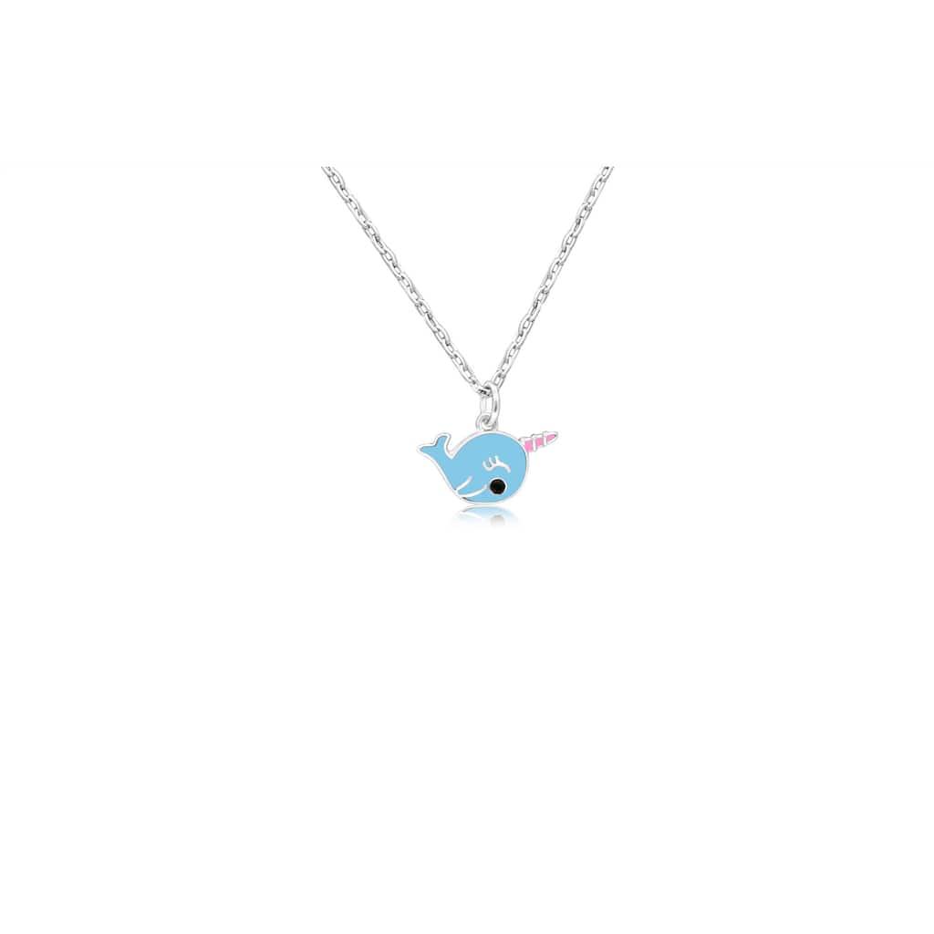 Narwhal Blue Enamel White Gold Palladium Plating Hypoallergenic Kids Necklace