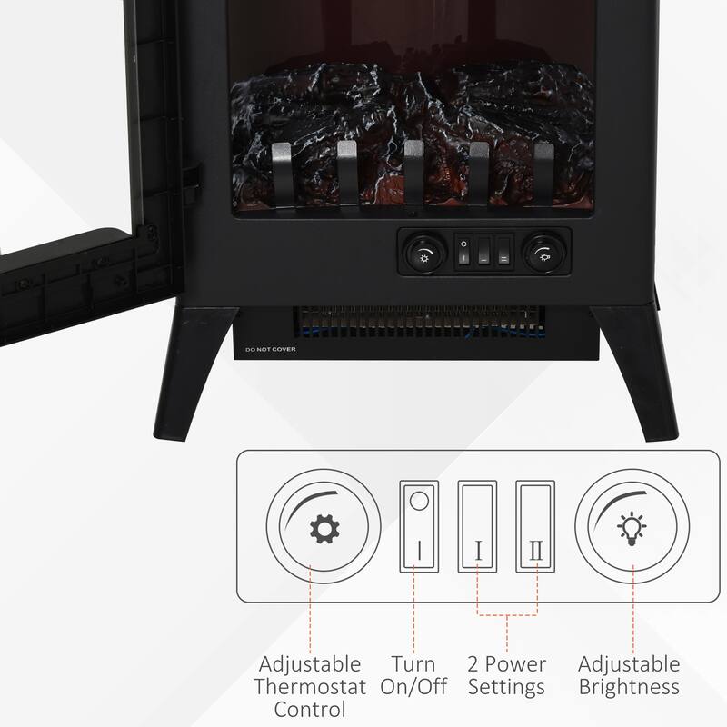 HOMCOM 750W/1500W Modern Electric Fireplace Heater with Realistic LED Faux Flame Effect