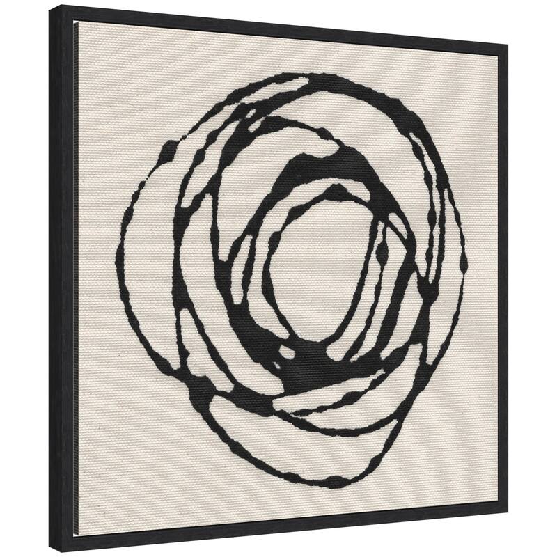 Kate and Laurel Sylvie Flowing Circle Abstract Framed Canvas by The Creative Bunch Studio - 22x22 - Black