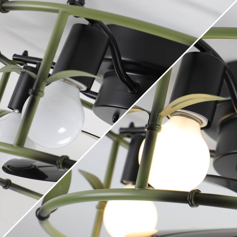 Modern Flush Mount Ceiling Fan Light with Light and 6 Adjustable Wind Speeds, Cage Design for Bedroom and Living Room