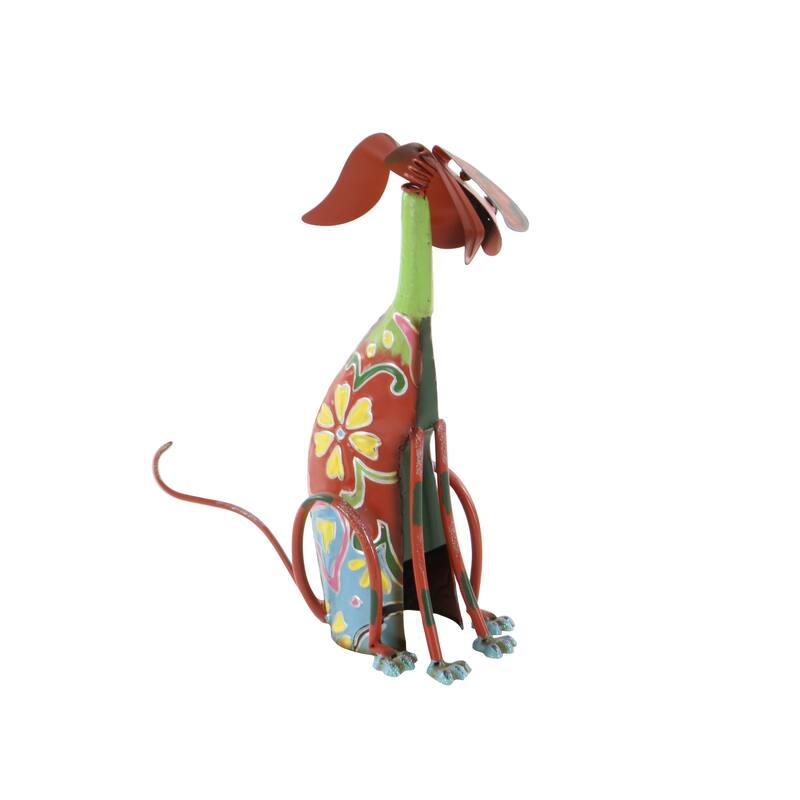 Multi Colored Metal Indoor Outdoor Dog Garden Sculpture with Floral Pattern