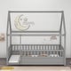 preview thumbnail 1 of 42, Pine Wood Floor Bed with House Roof Frame, Fence Guardrails for Kids, Boys and Girls Full - Grey
