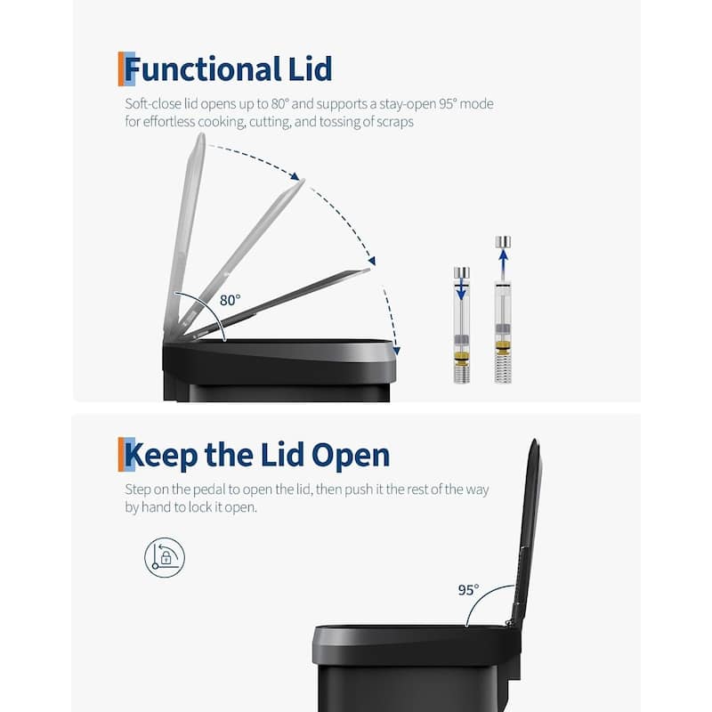 16 Gal Step-on Stainless Steel Trash Can with Soft-Close Lid for Home, Kitchen, Office