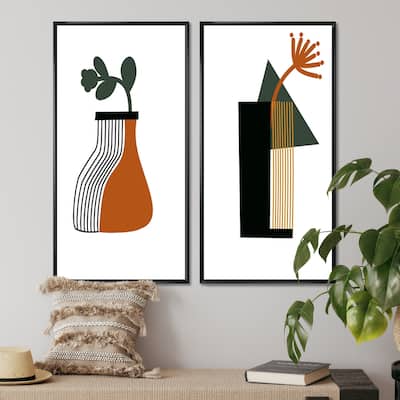 Designart "Bohemian Mid Century Geometric Typography VI" Geometric Framed Art Set of 2 Pieces