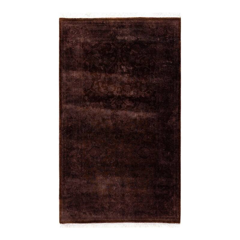 Overton Hand Knotted Wool Vintage Inspired Modern Contemporary Overdyed Brown Area Rug - 2' 7" x 4' 5"