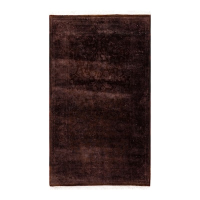 Overton Hand Knotted Wool Vintage Inspired Modern Contemporary Overdyed Brown Area Rug - 2' 7" x 4' 5"
