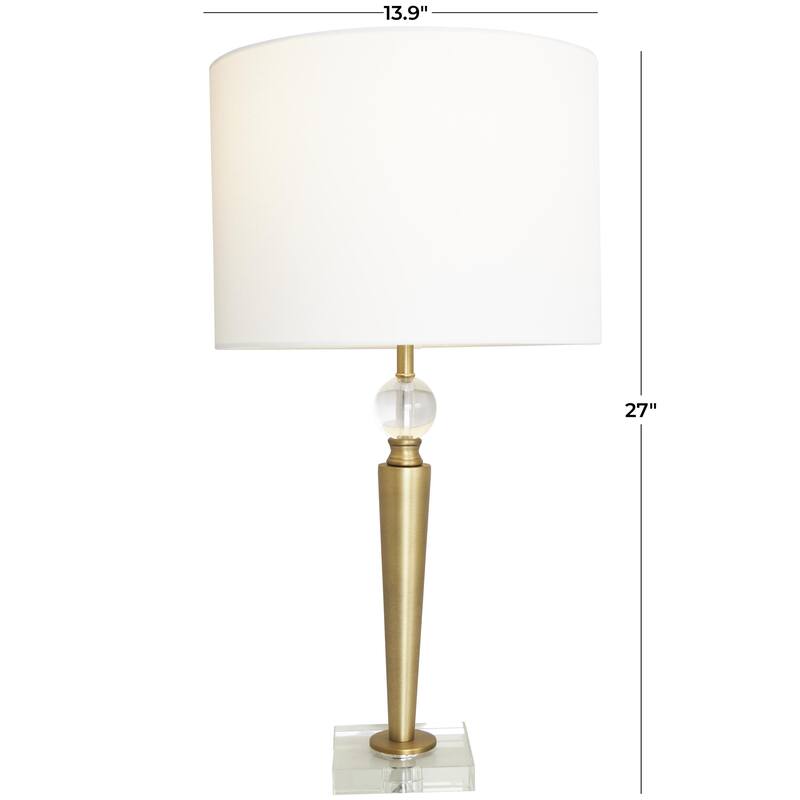Gold Metal Inverted Cone Shaped Room Accent Lamp with Glass Ball Accent and Square Base
