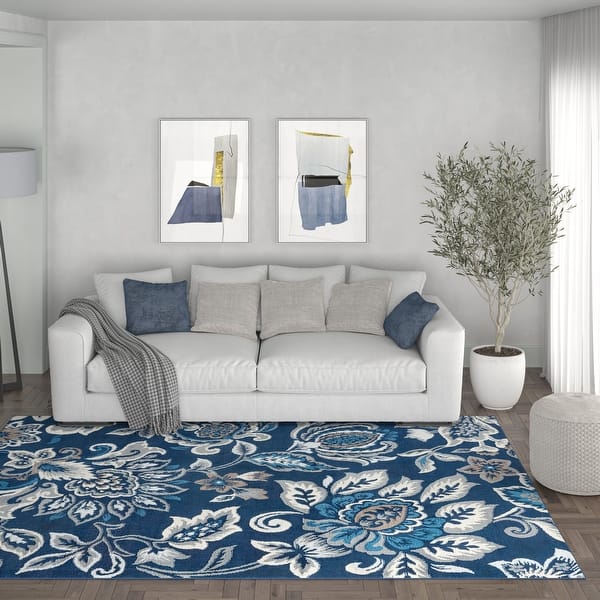 slide 2 of 63, Carrington Farmhouse Floral & Botanical Indoor Area Rug 3'11'' x 5'3'' - Dark Blue