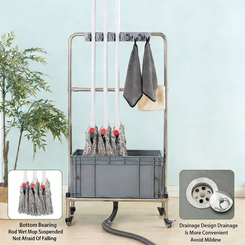 Modern Portable Movable Mop Rack Cleaning Tool Cart