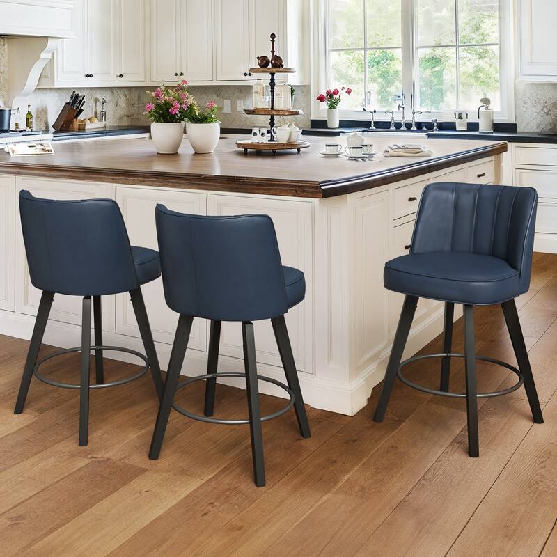 26.in Swivel Bar stool PU Leather/Fabric Upholstered Counter Stool, High Back Armless Stool with Wooden Legs