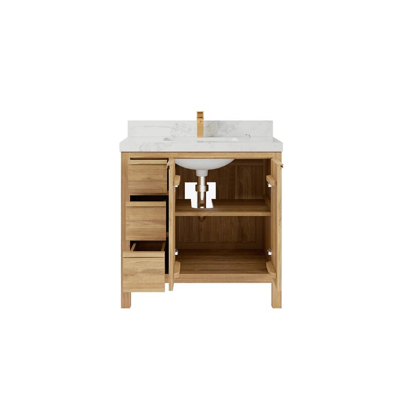 Willow Collections 36 in. W x 22 in. D Elizabeth Solid Teak Wood Center Sink Bathroom Vanity with Countertop