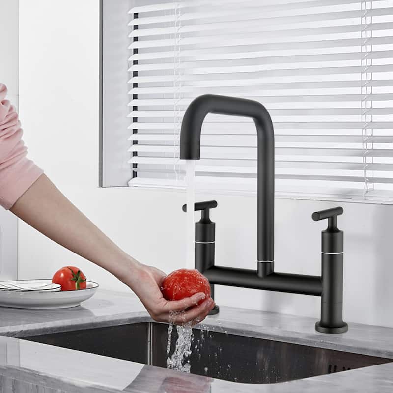 Dornberg Two Handles High Arc Bridge Kitchen Faucet