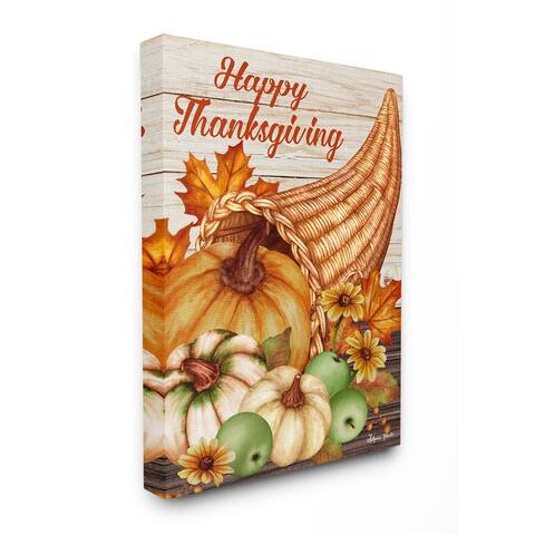 Stupell Industries Happy Thanksgiving Autumn Harvest Cornucopia Canvas Wall Art