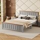 preview thumbnail 2 of 8, Queen Size Wood Platform Bed Wooden Slat Support, Vintage Simple Bed Frame with Rectangular Headboard and Footboard, White