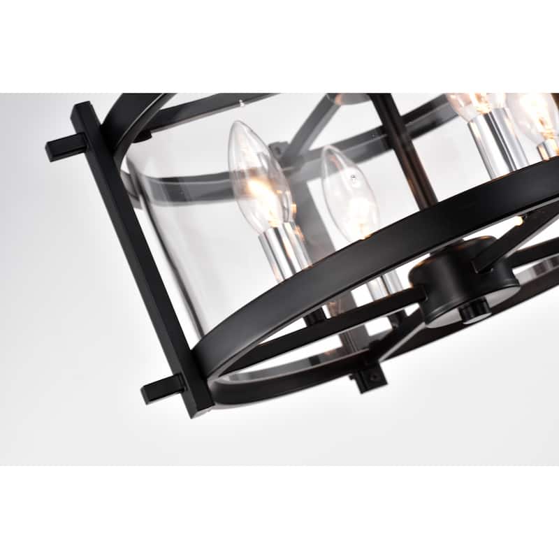 Sania Matte Black 4-Light Caged Clear Glass Shade Semi-Flush Mount