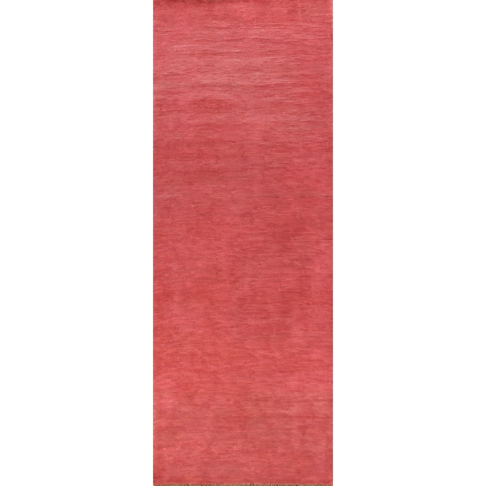 Pink Gabbeh Oriental Runner Rug Hand-Knotted Wool Carpet - 3'2" x 12'3"