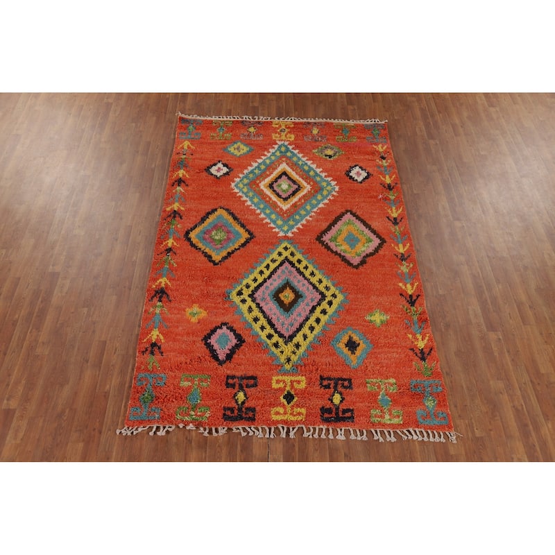 Orange Moroccan Oriental Area Rug Handmade Wool Carpet - 6'1" x 9'6"