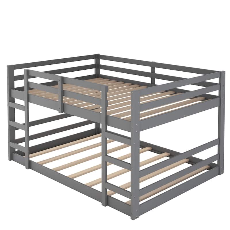 Full Over Full Bunk Bed with Ladder, Wooden Bunk Bed Frame with Full-Length Guardrail, Space-Saving Design for Kids Boys Girls