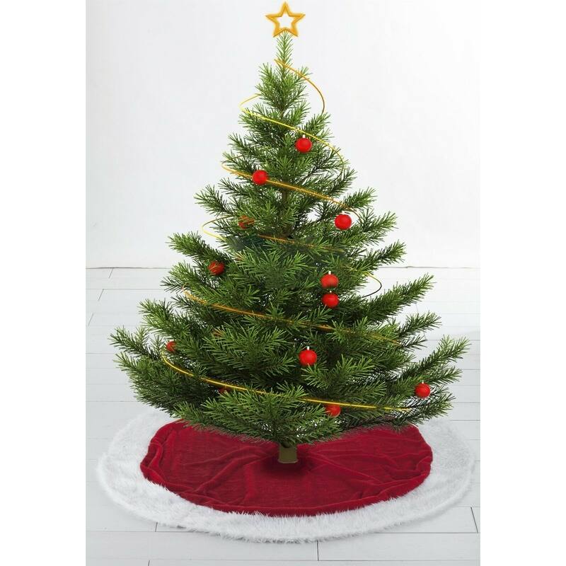 Christmas Tree Skirt with Fur Holiday Home Decorations - 35in - Red