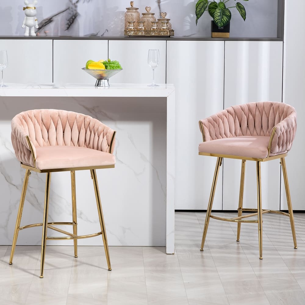 Ostweer Furniture Set of 2 26'' Velvet Kitchen Island Counter Bar Stool - Beige