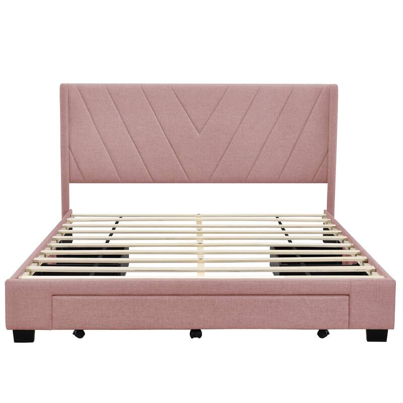 Linen Upholstered Queen Storage Bed: 3 Drawers, Sturdy Wood Frame