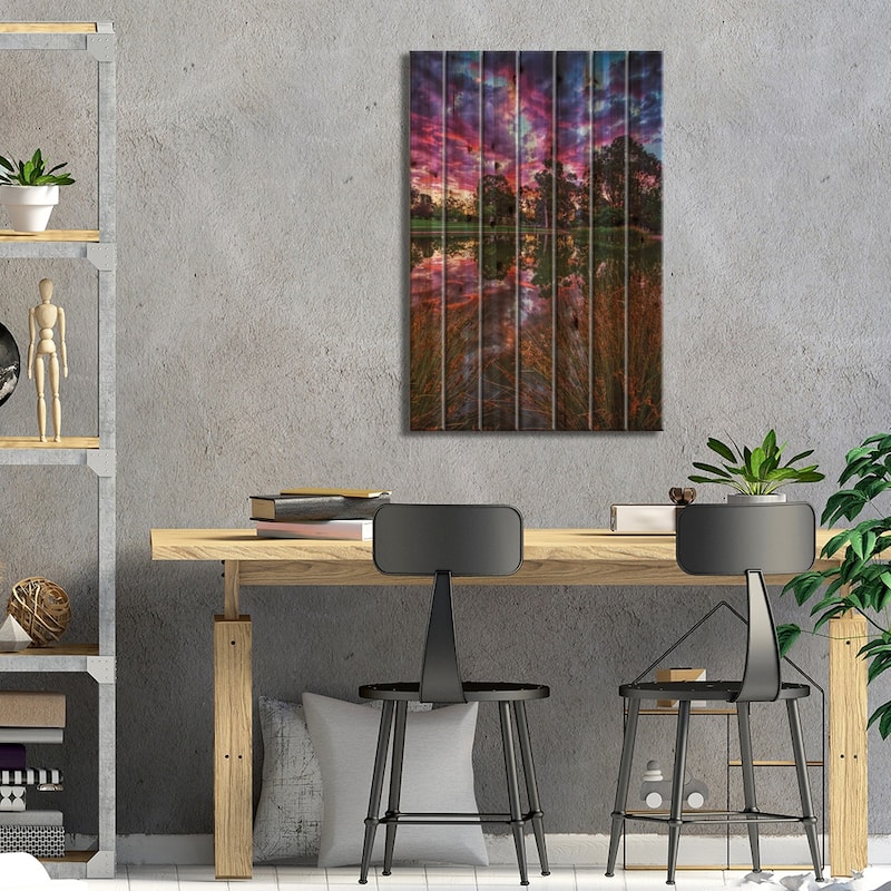 Through The Reeds Print On Wood by Ben Mulder - Multi-Color