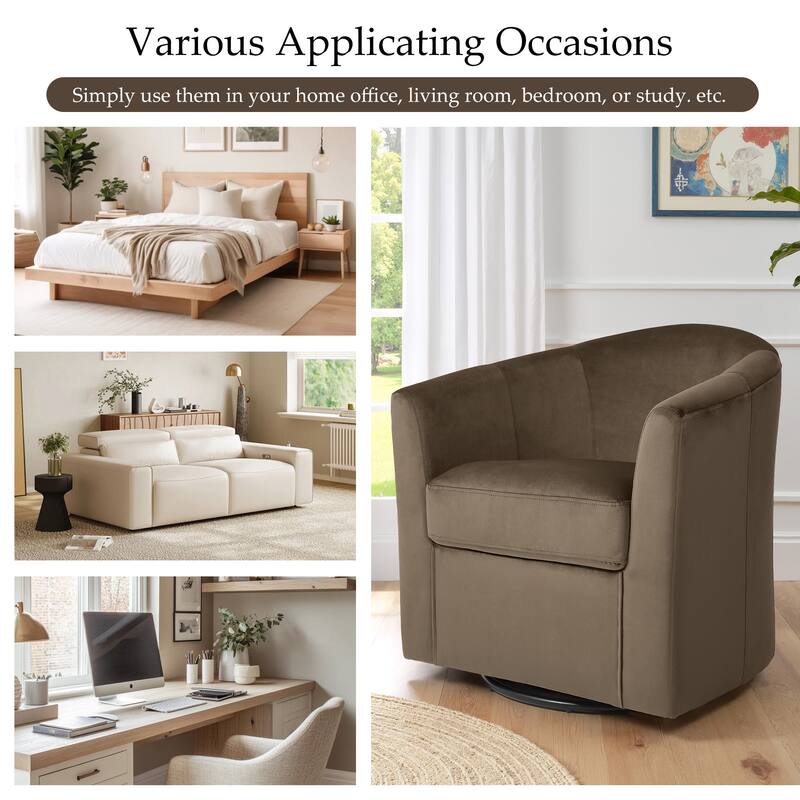 Set of 2 Velvet Swivel Accent Chairs Barrel Chairs with Plush Cushion