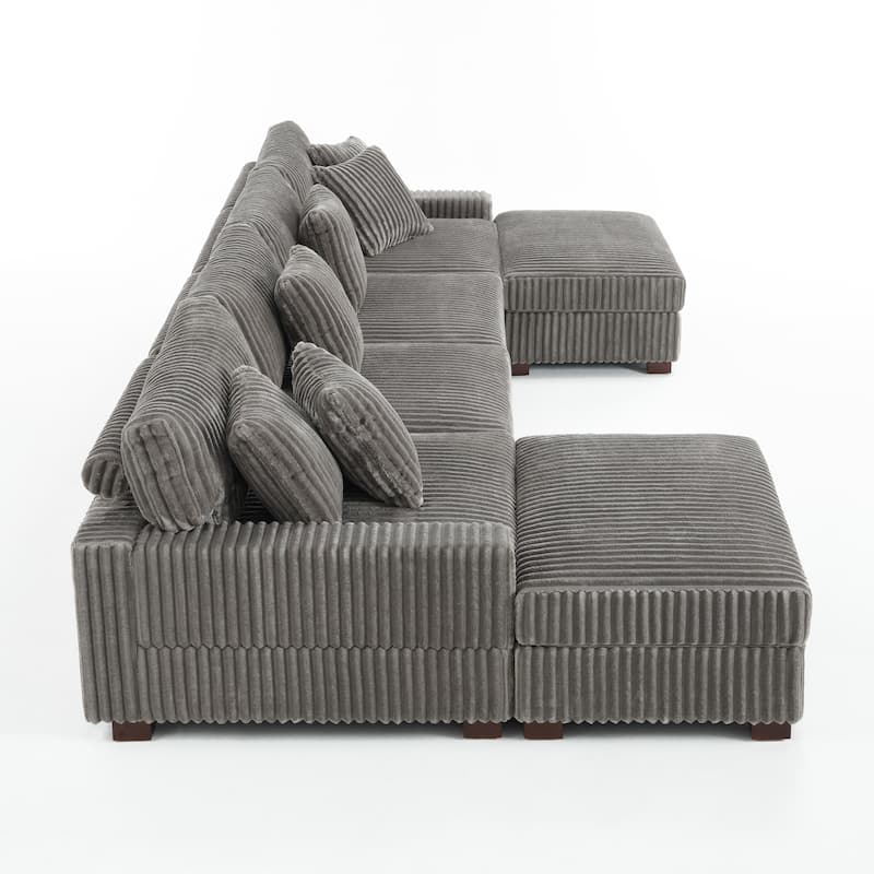 Anne 150" W Upholstered Plush Corduroy Modular Sectional Sofa