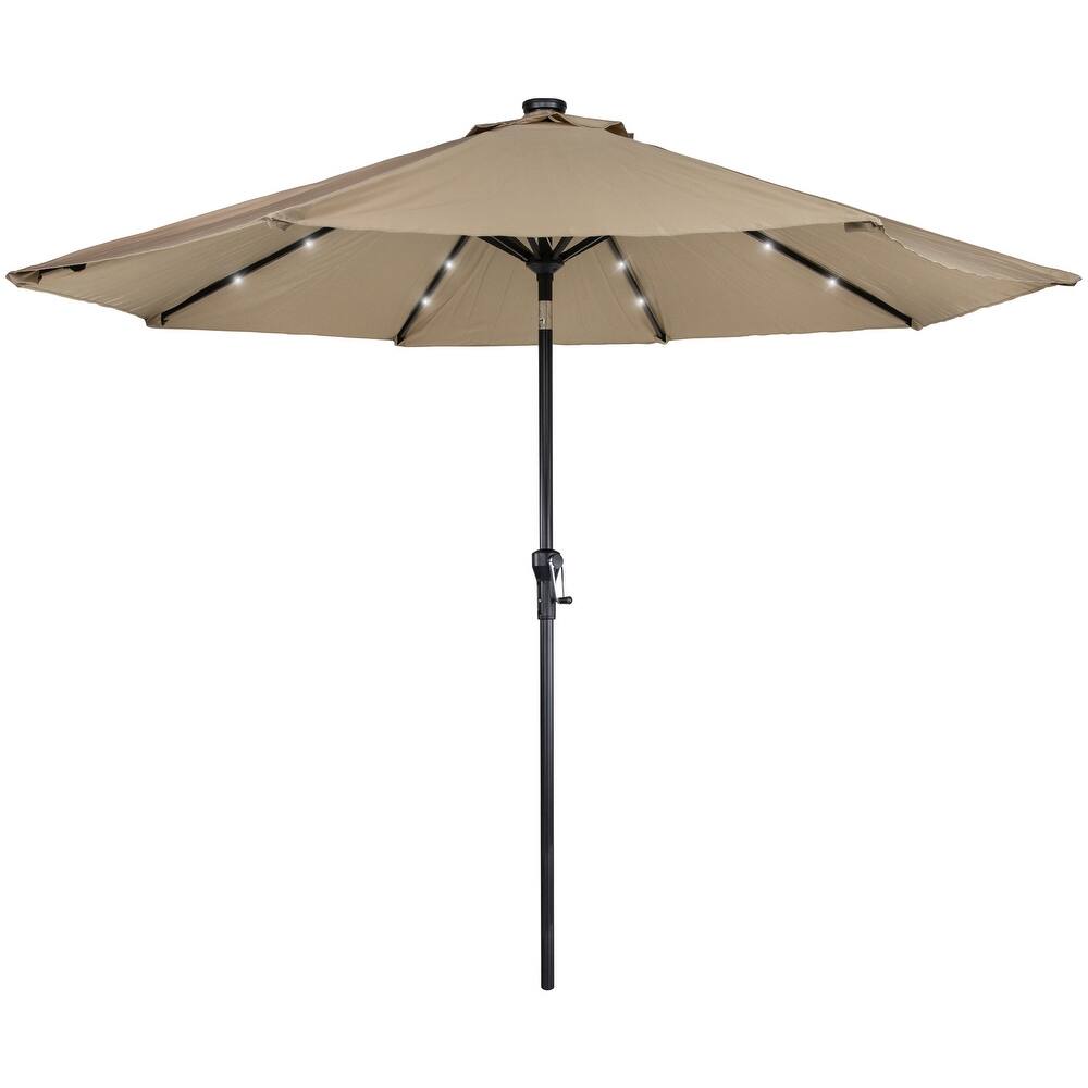 9ft Solar Lighted Outdoor Patio Market Umbrella with Hand Crank and Tilt