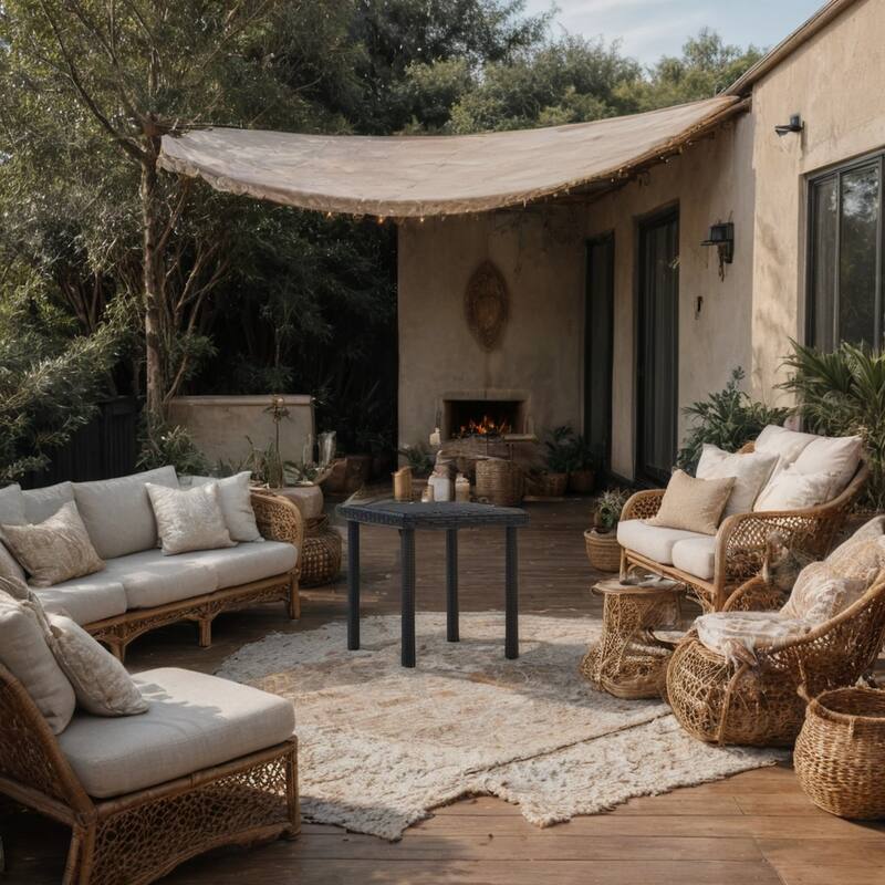 Outdoor Side End Table, 16 Inch Square Top, Woven Brown Poly Rattan