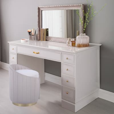 Modern Designs Elegant Vanity Plush Velvet Ottoman Stool with Storage - Taupe