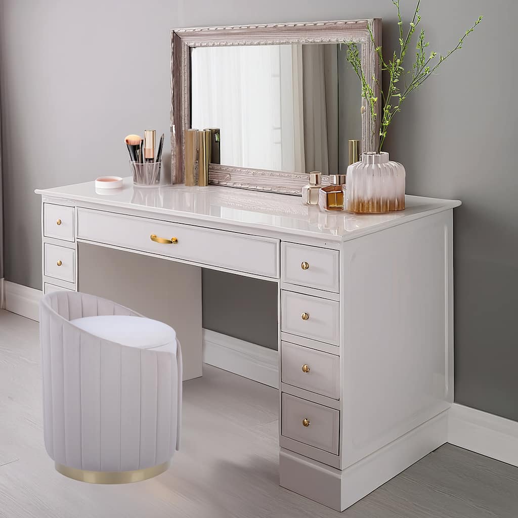 Modern Designs Elegant Vanity Plush Velvet Ottoman Stool with Storage - Taupe