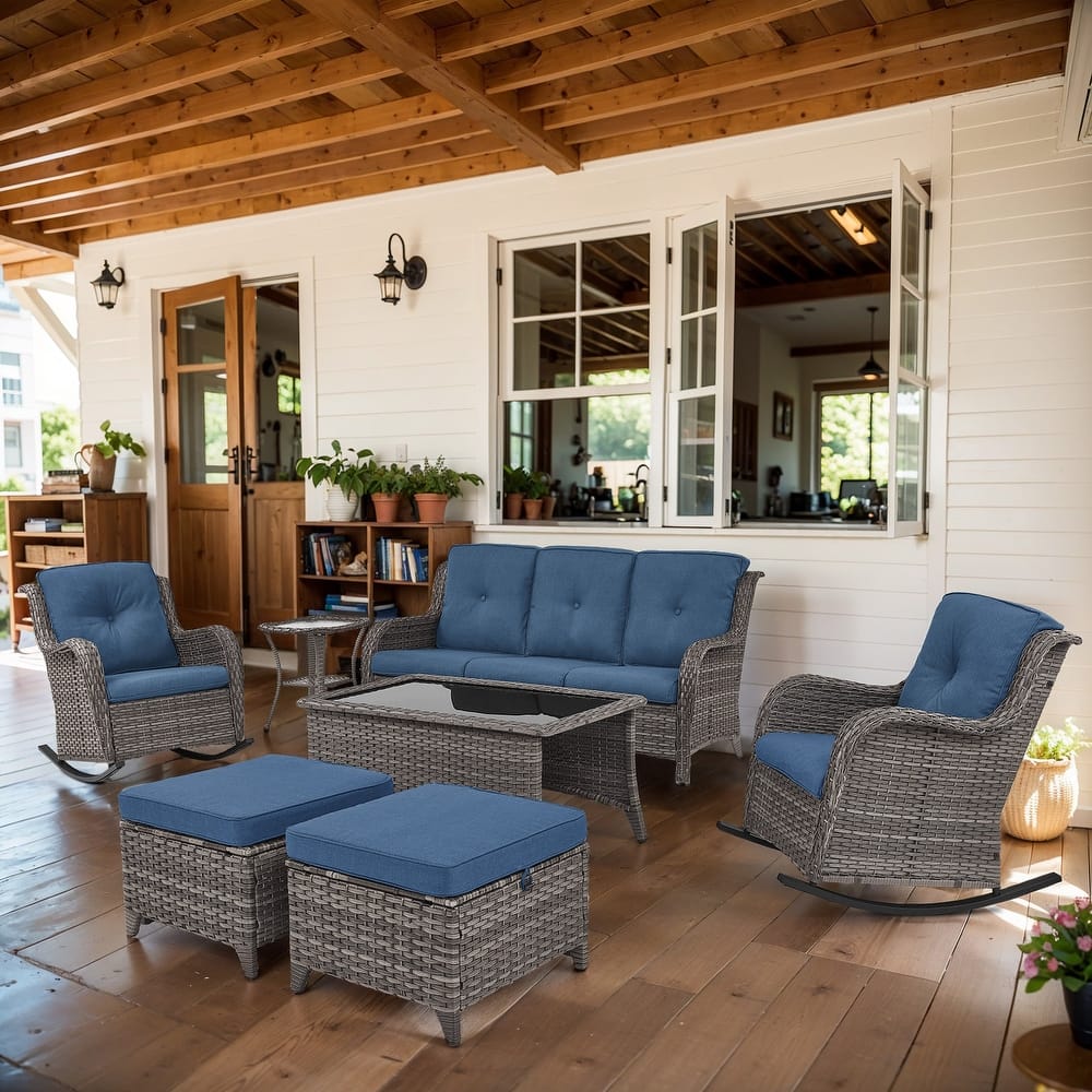 Gymojoy 7-Piece Outdoor Wicker Patio Furniture with 3 Seat Sofa, Rattan Coversation Set with Water Resistant Thick Cushions