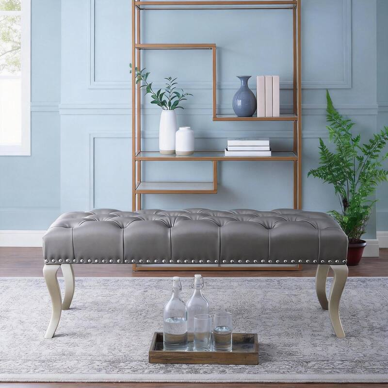 Roundhill Furniture Decor Maxem Tufted Upholstered Seat with Nailhead Trim Bench