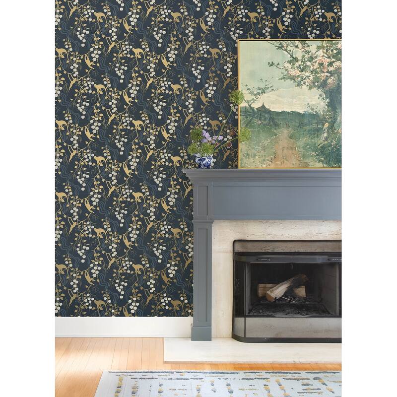 A-Street Prints Linden Navy Jungle Canopy Wallpaper
